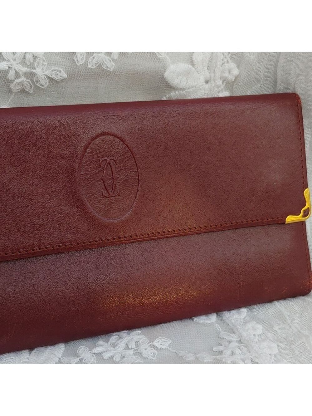 Cartier Kisslock Tri-fold Bordeaux Long Leather Wallet - Picture 5 of 17